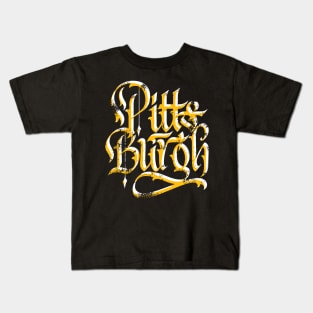 Pittsburgh Black and Yellow Calligraphy Script Kids T-Shirt